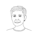 DALL·E 2024-06-12 19.46.53 - A simple line drawing portrait of an older woman, approximately in her late 60s or early 70s, with very short gray hair styled in a pixie cut. She is 