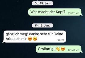 WhatsApp-Verlauf: Kinesiologie hilft gegen Kopfschmerzen